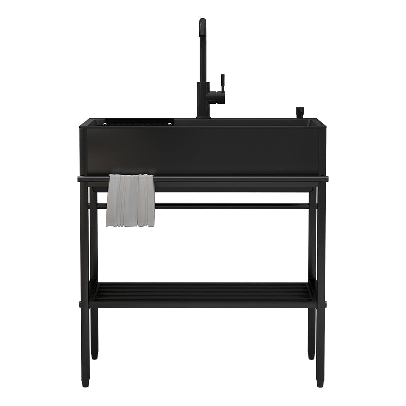 Modern Style Kitchen Sink All-in-one Black Kitchen Sink with Drain Assembly Clearhalo 'Home Improvement' 'home_improvement' 'home_improvement_kitchen_sinks' 'Kitchen Remodel & Kitchen Fixtures' 'Kitchen Sinks & Faucet Components' 'Kitchen Sinks' 'kitchen_sinks' 7237084