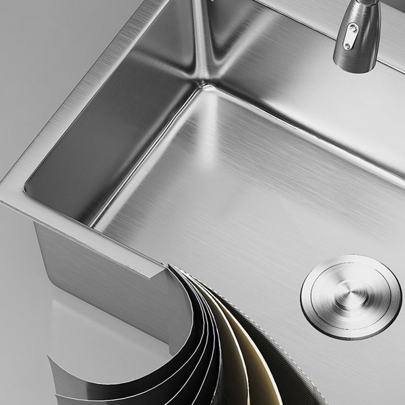 Modern Kitchen Sink Stainless Rectangular Kitchen Sink with Pull-out Faucet Clearhalo 'Home Improvement' 'home_improvement' 'home_improvement_kitchen_sinks' 'Kitchen Remodel & Kitchen Fixtures' 'Kitchen Sinks & Faucet Components' 'Kitchen Sinks' 'kitchen_sinks' 7237114