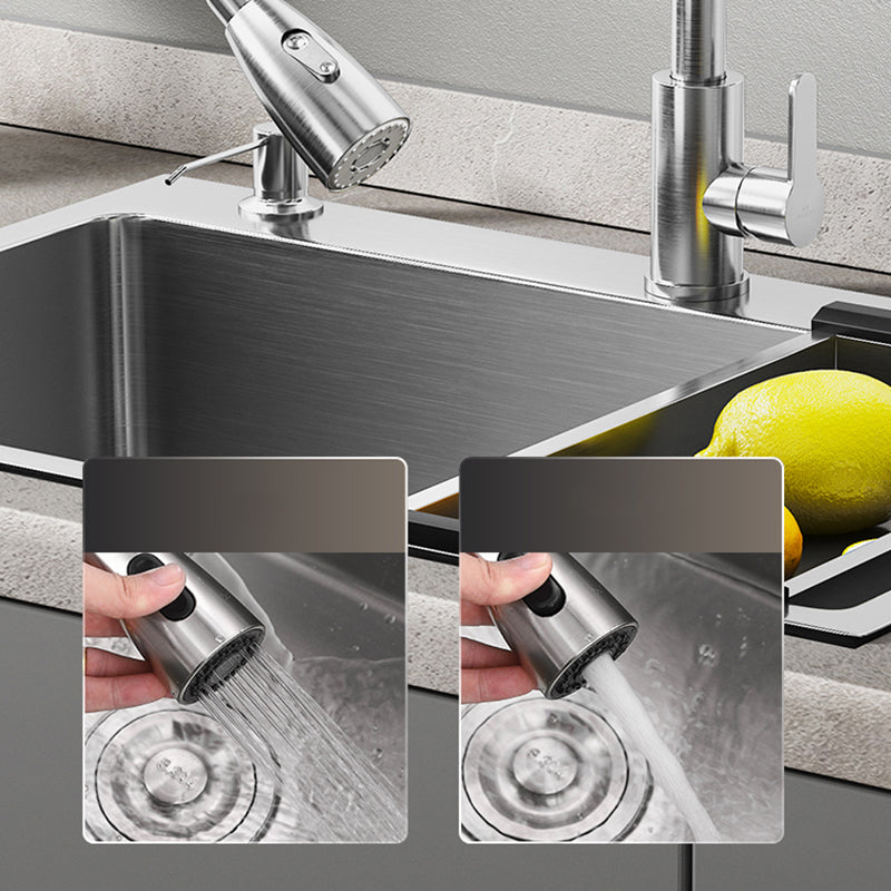 Modern Kitchen Sink Stainless Rectangular Kitchen Sink with Pull-out Faucet Clearhalo 'Home Improvement' 'home_improvement' 'home_improvement_kitchen_sinks' 'Kitchen Remodel & Kitchen Fixtures' 'Kitchen Sinks & Faucet Components' 'Kitchen Sinks' 'kitchen_sinks' 7237121