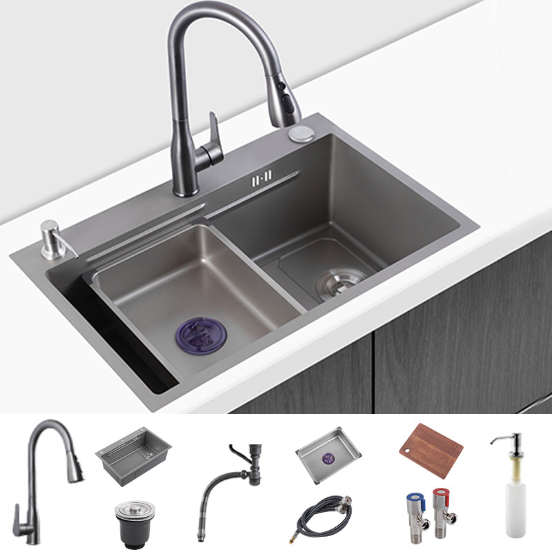 Modern Kitchen Sink Stainless Rectangular Faucet Kitchen Sink Sink with Faucet Pull Out Faucet Clearhalo 'Home Improvement' 'home_improvement' 'home_improvement_kitchen_sinks' 'Kitchen Remodel & Kitchen Fixtures' 'Kitchen Sinks & Faucet Components' 'Kitchen Sinks' 'kitchen_sinks' 7237133