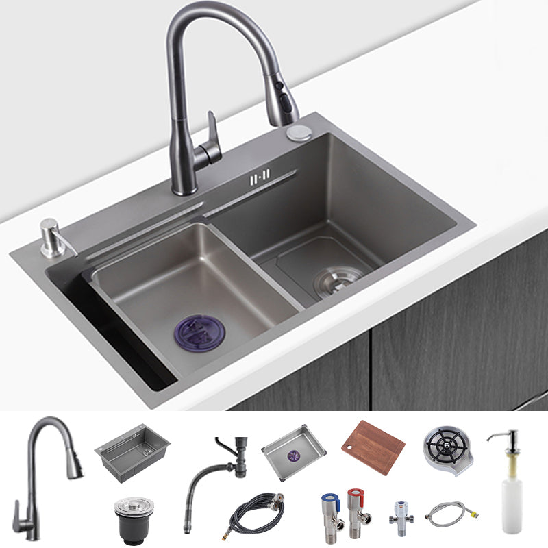 Modern Kitchen Sink Stainless Rectangular Faucet Kitchen Sink Sink with Faucet Pull Out Faucet & Glass Washer Clearhalo 'Home Improvement' 'home_improvement' 'home_improvement_kitchen_sinks' 'Kitchen Remodel & Kitchen Fixtures' 'Kitchen Sinks & Faucet Components' 'Kitchen Sinks' 'kitchen_sinks' 7237137
