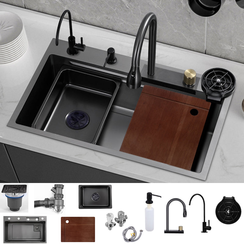 Modern Kitchen Sink Stainless Rectangular Faucet Kitchen Sink 30"L x 18"W x 8"H Sink with Faucet Pull Out Faucet & Deck Control Drain Clearhalo 'Home Improvement' 'home_improvement' 'home_improvement_kitchen_sinks' 'Kitchen Remodel & Kitchen Fixtures' 'Kitchen Sinks & Faucet Components' 'Kitchen Sinks' 'kitchen_sinks' 7237141