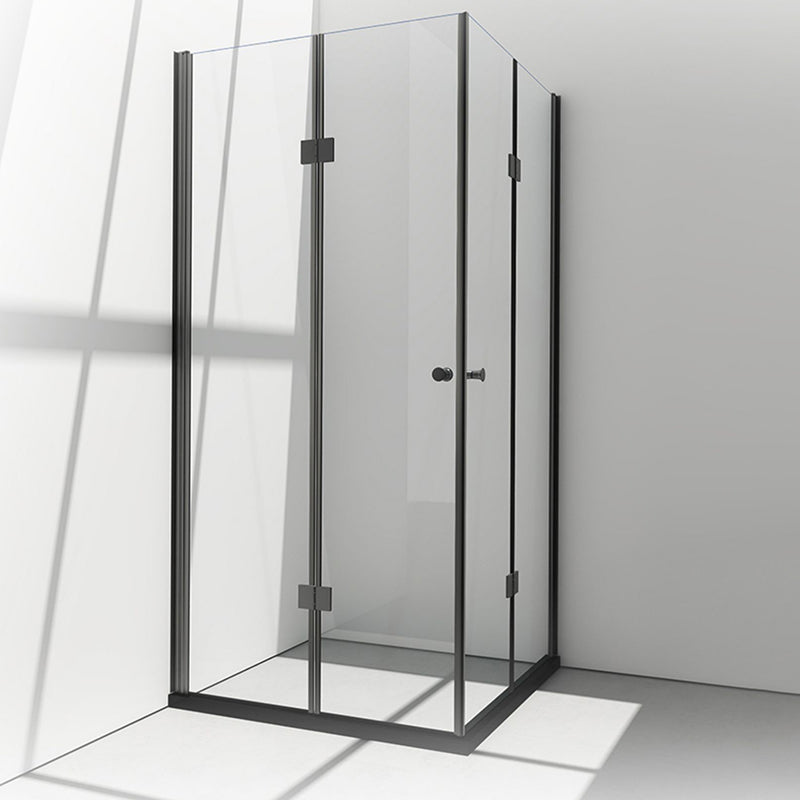Black Folding Tempered Glass Shower Enclosure Transparent Shower Kit Clearhalo 'Bathroom Remodel & Bathroom Fixtures' 'Home Improvement' 'home_improvement' 'home_improvement_shower_stalls_enclosures' 'Shower Stalls & Enclosures' 'shower_stalls_enclosures' 'Showers & Bathtubs' 7237336