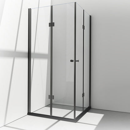 Black Folding Tempered Glass Shower Enclosure Transparent Shower Kit 39.4"L x 39.4"W x 74.8"H Clearhalo 'Bathroom Remodel & Bathroom Fixtures' 'Home Improvement' 'home_improvement' 'home_improvement_shower_stalls_enclosures' 'Shower Stalls & Enclosures' 'shower_stalls_enclosures' 'Showers & Bathtubs' 7237336