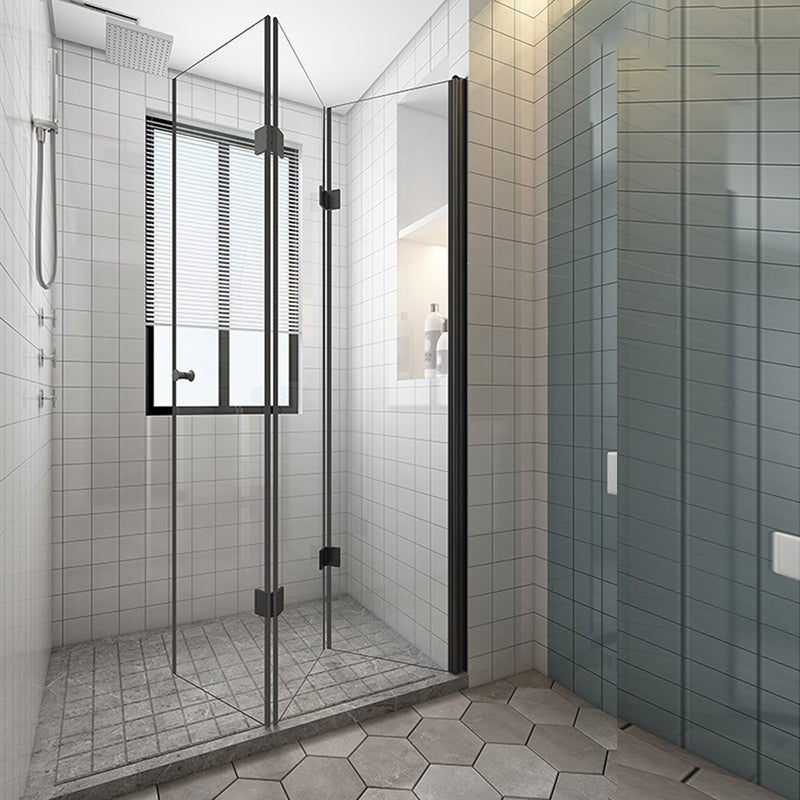 Black Folding Tempered Glass Shower Enclosure Transparent Shower Kit Clearhalo 'Bathroom Remodel & Bathroom Fixtures' 'Home Improvement' 'home_improvement' 'home_improvement_shower_stalls_enclosures' 'Shower Stalls & Enclosures' 'shower_stalls_enclosures' 'Showers & Bathtubs' 7237337