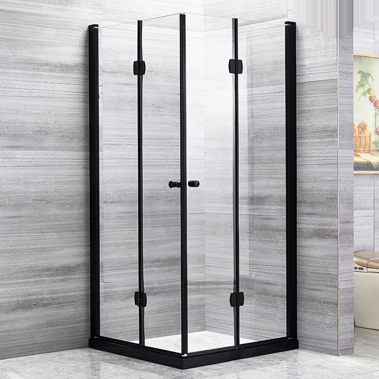 Square Black Frame Folding Shower Enclosure with Double Door Handles Clearhalo 'Bathroom Remodel & Bathroom Fixtures' 'Home Improvement' 'home_improvement' 'home_improvement_shower_stalls_enclosures' 'Shower Stalls & Enclosures' 'shower_stalls_enclosures' 'Showers & Bathtubs' 7237349