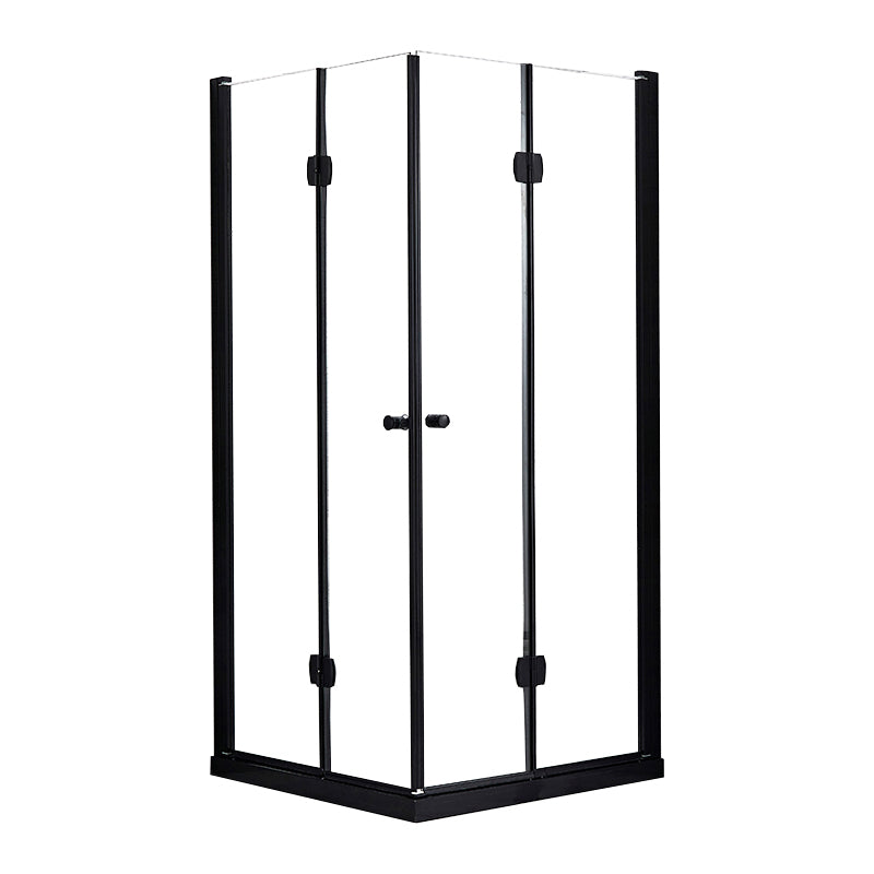 Square Black Frame Folding Shower Enclosure with Double Door Handles 35"L x 35"W x 75"H Clearhalo 'Bathroom Remodel & Bathroom Fixtures' 'Home Improvement' 'home_improvement' 'home_improvement_shower_stalls_enclosures' 'Shower Stalls & Enclosures' 'shower_stalls_enclosures' 'Showers & Bathtubs' 7237350