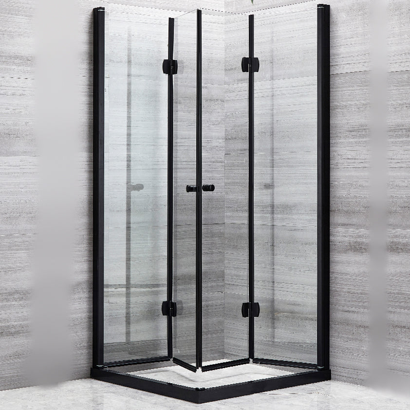 Square Black Frame Folding Shower Enclosure with Double Door Handles Clearhalo 'Bathroom Remodel & Bathroom Fixtures' 'Home Improvement' 'home_improvement' 'home_improvement_shower_stalls_enclosures' 'Shower Stalls & Enclosures' 'shower_stalls_enclosures' 'Showers & Bathtubs' 7237352