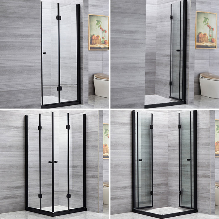 Square Black Frame Folding Shower Enclosure with Double Door Handles Clearhalo 'Bathroom Remodel & Bathroom Fixtures' 'Home Improvement' 'home_improvement' 'home_improvement_shower_stalls_enclosures' 'Shower Stalls & Enclosures' 'shower_stalls_enclosures' 'Showers & Bathtubs' 7237355