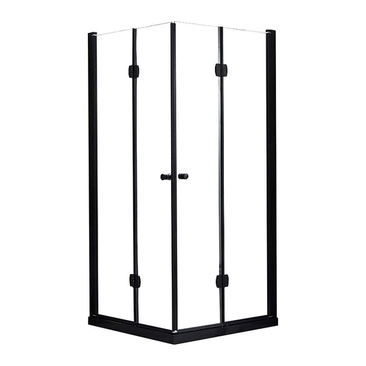 Square Black Frame Folding Shower Enclosure with Double Door Handles Clearhalo 'Bathroom Remodel & Bathroom Fixtures' 'Home Improvement' 'home_improvement' 'home_improvement_shower_stalls_enclosures' 'Shower Stalls & Enclosures' 'shower_stalls_enclosures' 'Showers & Bathtubs' 7237356
