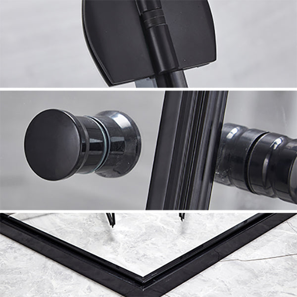 Square Black Frame Folding Shower Enclosure with Double Door Handles Clearhalo 'Bathroom Remodel & Bathroom Fixtures' 'Home Improvement' 'home_improvement' 'home_improvement_shower_stalls_enclosures' 'Shower Stalls & Enclosures' 'shower_stalls_enclosures' 'Showers & Bathtubs' 7237361