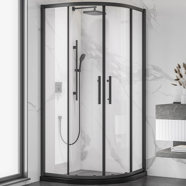 Silver and Black Shower Enclosure Clear Tempered Glass Shower Stall Clearhalo 'Bathroom Remodel & Bathroom Fixtures' 'Home Improvement' 'home_improvement' 'home_improvement_shower_stalls_enclosures' 'Shower Stalls & Enclosures' 'shower_stalls_enclosures' 'Showers & Bathtubs' 7237372