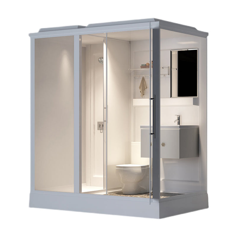 White Shower Stall Framed Single Sliding Rectangle Shower Kit 74.8"L x 47.2"W x 88.6"H Left Front Opening Clearhalo 'Bathroom Remodel & Bathroom Fixtures' 'Home Improvement' 'home_improvement' 'home_improvement_shower_stalls_enclosures' 'Shower Stalls & Enclosures' 'shower_stalls_enclosures' 'Showers & Bathtubs' 7237428