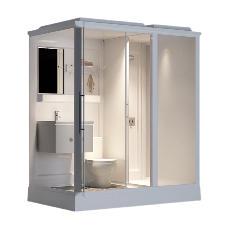 White Shower Stall Framed Single Sliding Rectangle Shower Kit 74.8"L x 47.2"W x 88.6"H Right Front Opening Clearhalo 'Bathroom Remodel & Bathroom Fixtures' 'Home Improvement' 'home_improvement' 'home_improvement_shower_stalls_enclosures' 'Shower Stalls & Enclosures' 'shower_stalls_enclosures' 'Showers & Bathtubs' 7237429