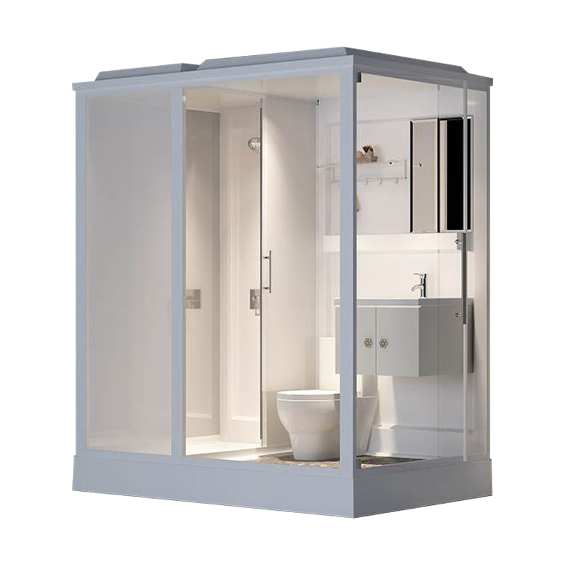 White Shower Stall Framed Single Sliding Rectangle Shower Kit 74.8"L x 47.2"W x 88.6"H Left Side Opening Clearhalo 'Bathroom Remodel & Bathroom Fixtures' 'Home Improvement' 'home_improvement' 'home_improvement_shower_stalls_enclosures' 'Shower Stalls & Enclosures' 'shower_stalls_enclosures' 'Showers & Bathtubs' 7237431