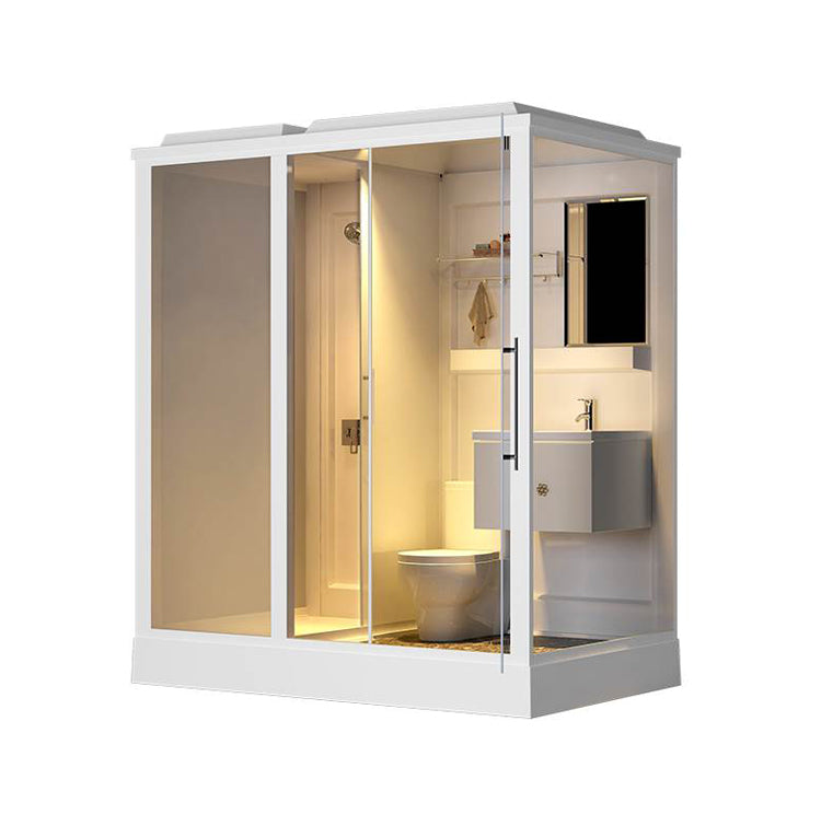 White Shower Stall Framed Single Sliding Rectangle Shower Kit 55.1"L x 43.3"W x 88.6"H Front Opening Clearhalo 'Bathroom Remodel & Bathroom Fixtures' 'Home Improvement' 'home_improvement' 'home_improvement_shower_stalls_enclosures' 'Shower Stalls & Enclosures' 'shower_stalls_enclosures' 'Showers & Bathtubs' 7237436