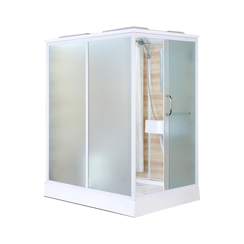 White Shower Stall Framed Single Sliding Rectangle Shower Kit 55.1"L x 43.3"W x 88.6"H Sided Opening Clearhalo 'Bathroom Remodel & Bathroom Fixtures' 'Home Improvement' 'home_improvement' 'home_improvement_shower_stalls_enclosures' 'Shower Stalls & Enclosures' 'shower_stalls_enclosures' 'Showers & Bathtubs' 7237438