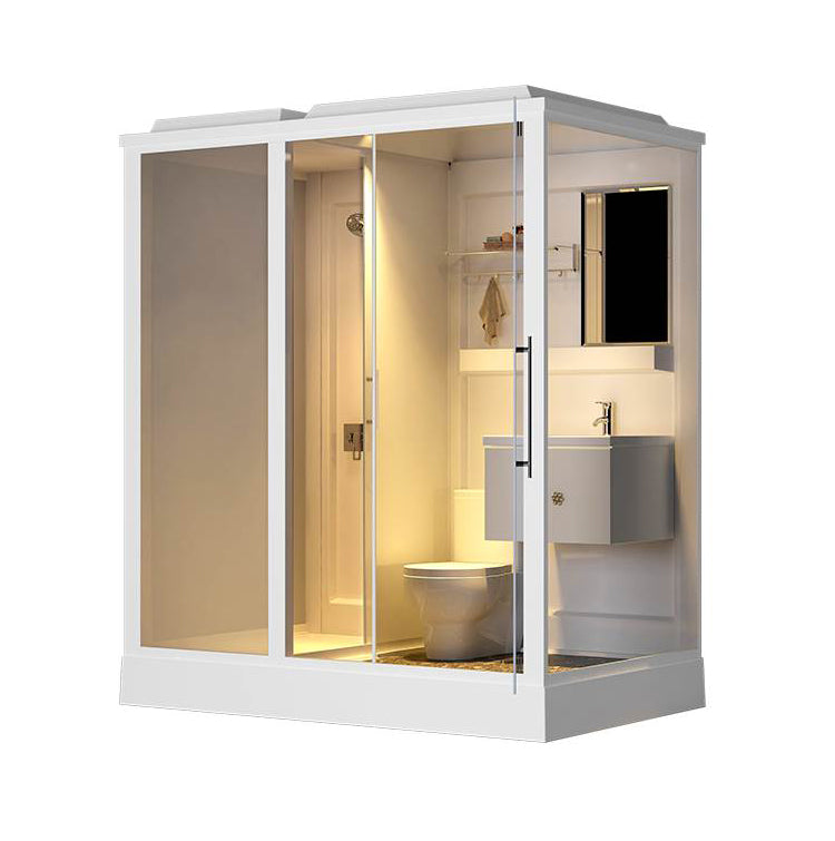 White Shower Stall Framed Single Sliding Rectangle Shower Kit 67"L x 47"W x 89"H Front Opening Clearhalo 'Bathroom Remodel & Bathroom Fixtures' 'Home Improvement' 'home_improvement' 'home_improvement_shower_stalls_enclosures' 'Shower Stalls & Enclosures' 'shower_stalls_enclosures' 'Showers & Bathtubs' 7237440