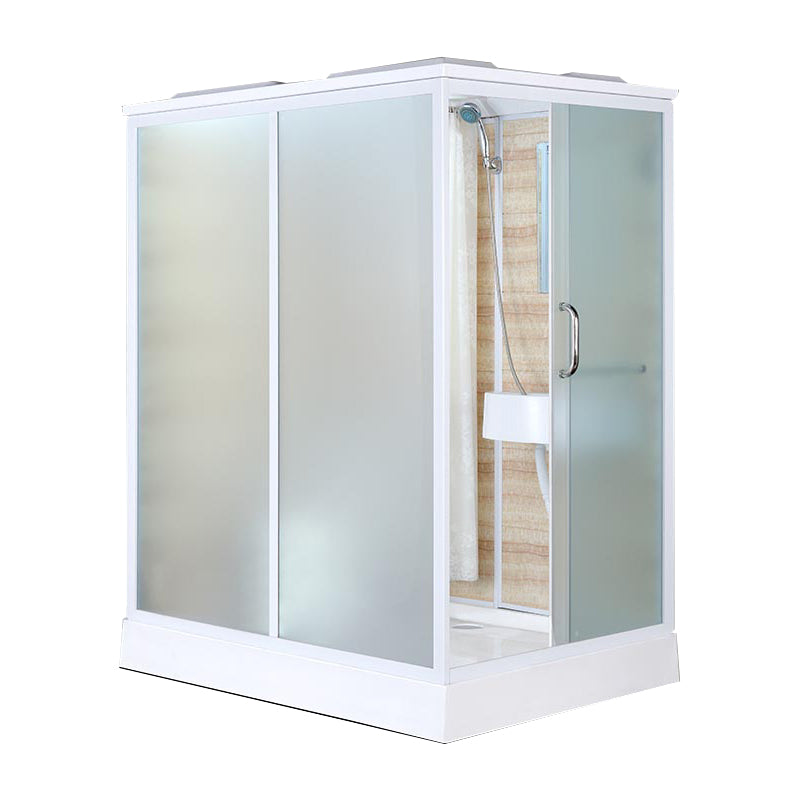White Shower Stall Framed Single Sliding Rectangle Shower Kit 67"L x 47"W x 89"H Sided Opening Clearhalo 'Bathroom Remodel & Bathroom Fixtures' 'Home Improvement' 'home_improvement' 'home_improvement_shower_stalls_enclosures' 'Shower Stalls & Enclosures' 'shower_stalls_enclosures' 'Showers & Bathtubs' 7237441