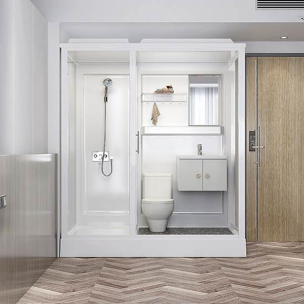 White Shower Stall Framed Single Sliding Rectangle Shower Kit Clearhalo 'Bathroom Remodel & Bathroom Fixtures' 'Home Improvement' 'home_improvement' 'home_improvement_shower_stalls_enclosures' 'Shower Stalls & Enclosures' 'shower_stalls_enclosures' 'Showers & Bathtubs' 7237443