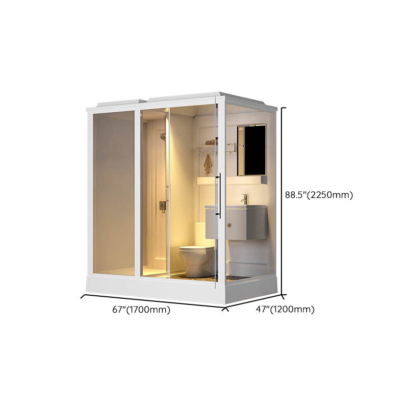 White Shower Stall Framed Single Sliding Rectangle Shower Kit Clearhalo 'Bathroom Remodel & Bathroom Fixtures' 'Home Improvement' 'home_improvement' 'home_improvement_shower_stalls_enclosures' 'Shower Stalls & Enclosures' 'shower_stalls_enclosures' 'Showers & Bathtubs' 7237452