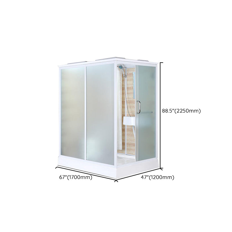 White Shower Stall Framed Single Sliding Rectangle Shower Kit - Clearhalo