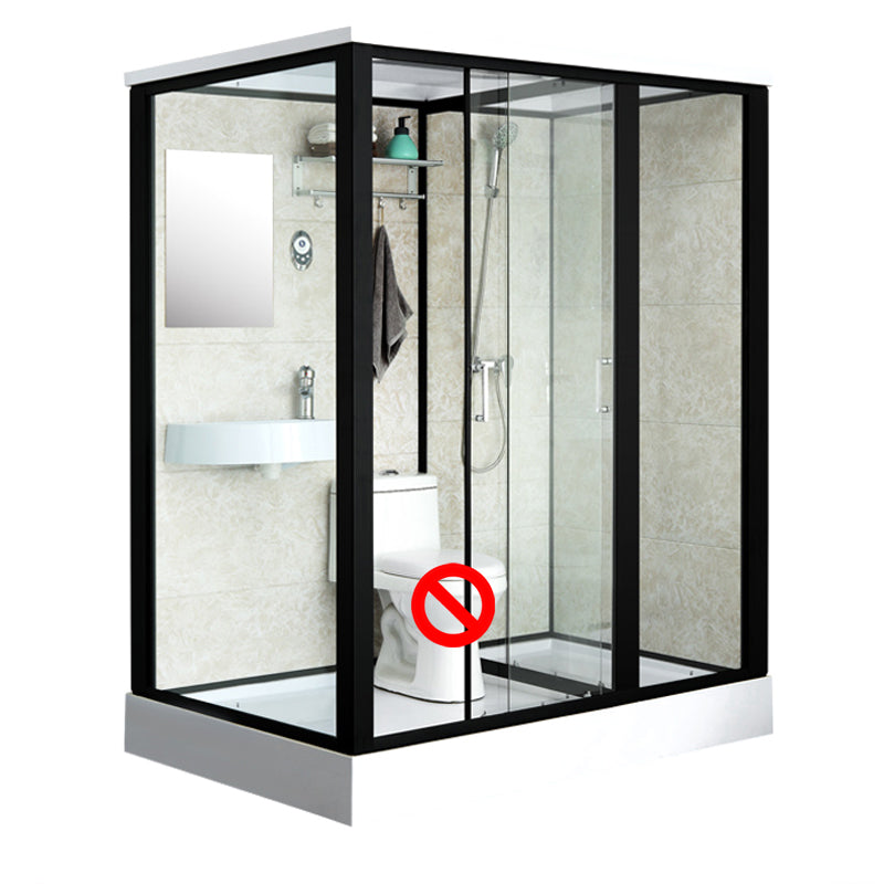 Rectangle Shower Stall Black Sliding Shower Stall with White Base 75"L x 47"W x 85"H Toilet Not Included Front Opening Clearhalo 'Bathroom Remodel & Bathroom Fixtures' 'Home Improvement' 'home_improvement' 'home_improvement_shower_stalls_enclosures' 'Shower Stalls & Enclosures' 'shower_stalls_enclosures' 'Showers & Bathtubs' 7237908