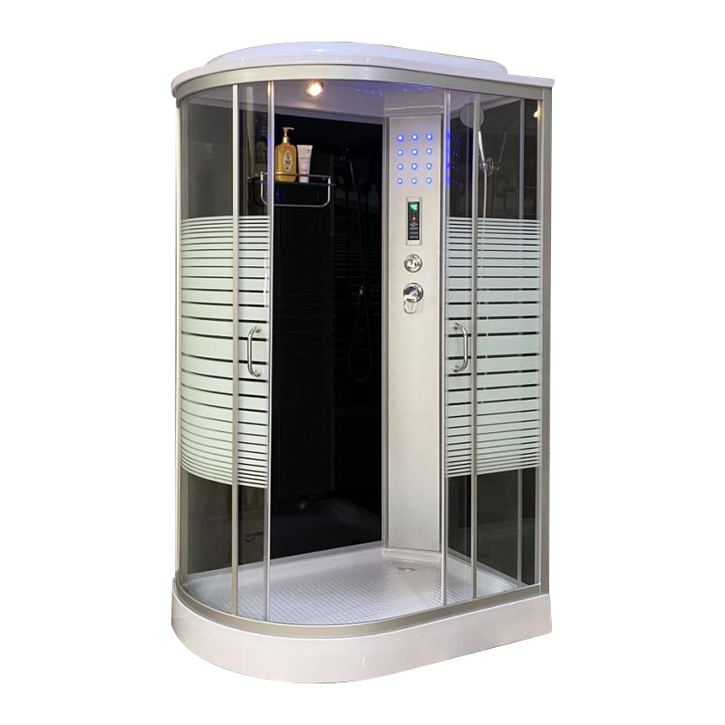 Rectangle Corner Shower Stall Semi-Frameless Double Sliding Shower Enclosure With Heater Striped Clearhalo 'Bathroom Remodel & Bathroom Fixtures' 'Home Improvement' 'home_improvement' 'home_improvement_shower_stalls_enclosures' 'Shower Stalls & Enclosures' 'shower_stalls_enclosures' 'Showers & Bathtubs' 7237913