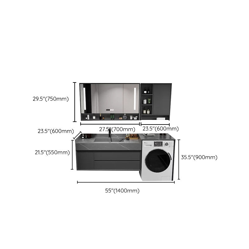 Modern Sink Vanity Wall Mount Vanity Cabinet with Mirror (Not Include Washing Machine) Clearhalo 'Bathroom Remodel & Bathroom Fixtures' 'Bathroom Vanities' 'bathroom_vanities' 'Home Improvement' 'home_improvement' 'home_improvement_bathroom_vanities' 7237989