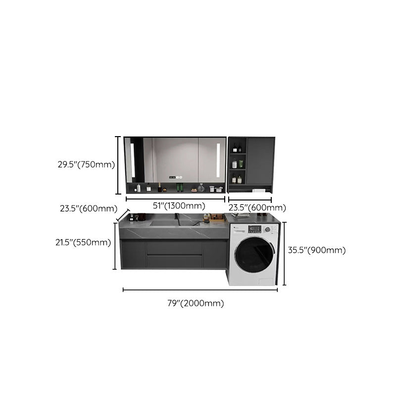 Modern Sink Vanity Wall Mount Vanity Cabinet with Mirror (Not Include Washing Machine) Clearhalo 'Bathroom Remodel & Bathroom Fixtures' 'Bathroom Vanities' 'bathroom_vanities' 'Home Improvement' 'home_improvement' 'home_improvement_bathroom_vanities' 7237995
