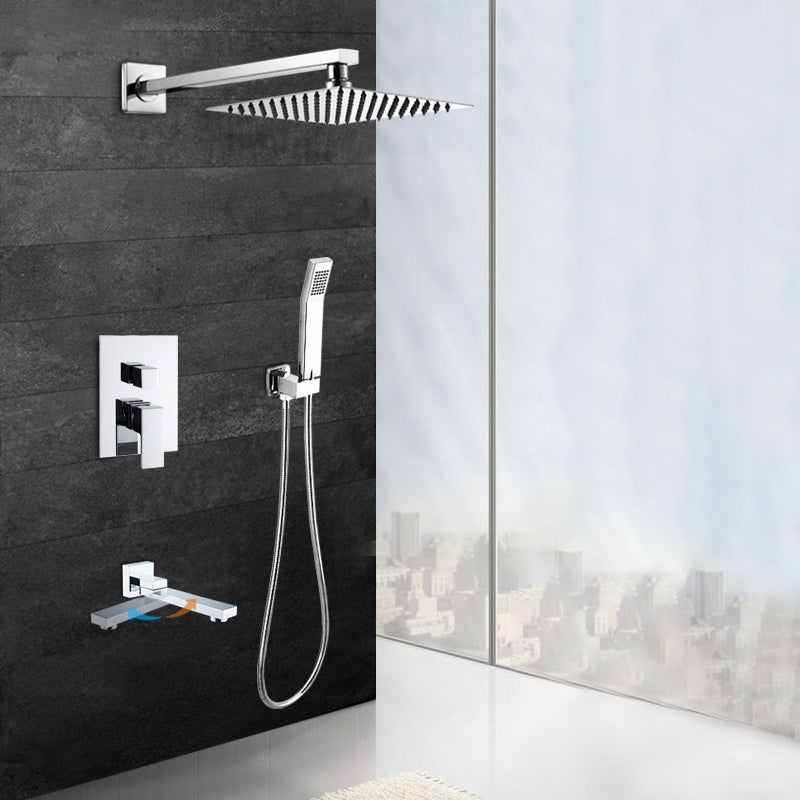 Modern Shower System Brass Adjustable Spray Pattern Ceiling Mounted Shower Combo Stainless Steel Hand Spray & In-Wall Top Spray & Water Outlet Clearhalo 'Bathroom Remodel & Bathroom Fixtures' 'Home Improvement' 'home_improvement' 'home_improvement_shower_faucets' 'Shower Faucets & Systems' 'shower_faucets' 'Showers & Bathtubs Plumbing' 'Showers & Bathtubs' 7238393