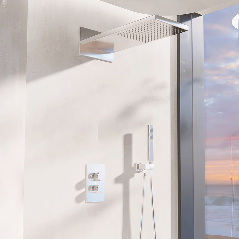 Modern Shower Head Combo Brass Wall Mounted Temperature Control Shower Set Silver Digital Display Not Included Clearhalo 'Bathroom Remodel & Bathroom Fixtures' 'Home Improvement' 'home_improvement' 'home_improvement_shower_faucets' 'Shower Faucets & Systems' 'shower_faucets' 'Showers & Bathtubs Plumbing' 'Showers & Bathtubs' 7238436