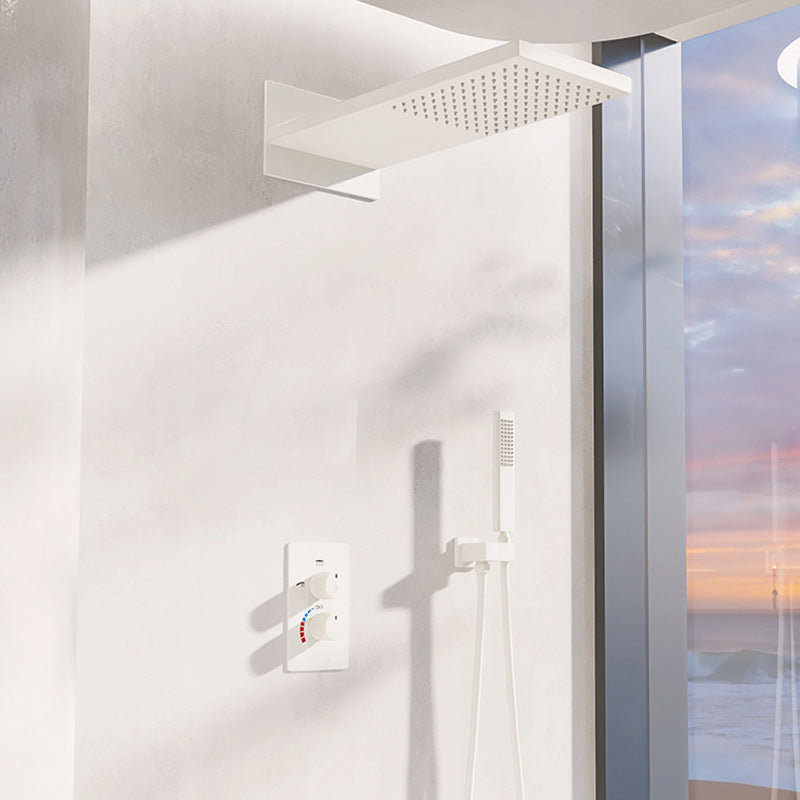 Modern Shower Head Combo Brass Wall Mounted Temperature Control Shower Set White Digital Display Not Included Clearhalo 'Bathroom Remodel & Bathroom Fixtures' 'Home Improvement' 'home_improvement' 'home_improvement_shower_faucets' 'Shower Faucets & Systems' 'shower_faucets' 'Showers & Bathtubs Plumbing' 'Showers & Bathtubs' 7238440