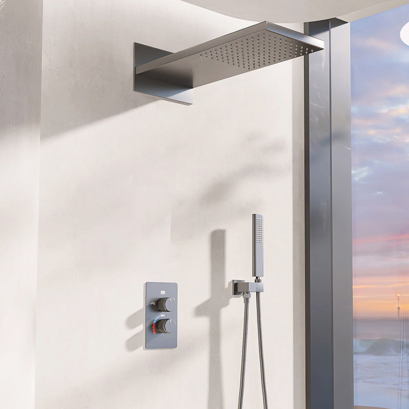 Modern Shower Head Combo Brass Wall Mounted Temperature Control Shower Set Gun Grey Digital Display Not Included Clearhalo 'Bathroom Remodel & Bathroom Fixtures' 'Home Improvement' 'home_improvement' 'home_improvement_shower_faucets' 'Shower Faucets & Systems' 'shower_faucets' 'Showers & Bathtubs Plumbing' 'Showers & Bathtubs' 7238444