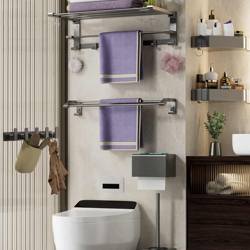 Modern Grey Bath Hardware Set Bath Shelf Towel Bar Bathroom Accessory Kit Clearhalo 'Bathroom Hardware Sets' 'Bathroom Hardware' 'Bathroom Remodel & Bathroom Fixtures' 'bathroom_hardware_sets' 'Home Improvement' 'home_improvement' 'home_improvement_bathroom_hardware_sets' 7238469