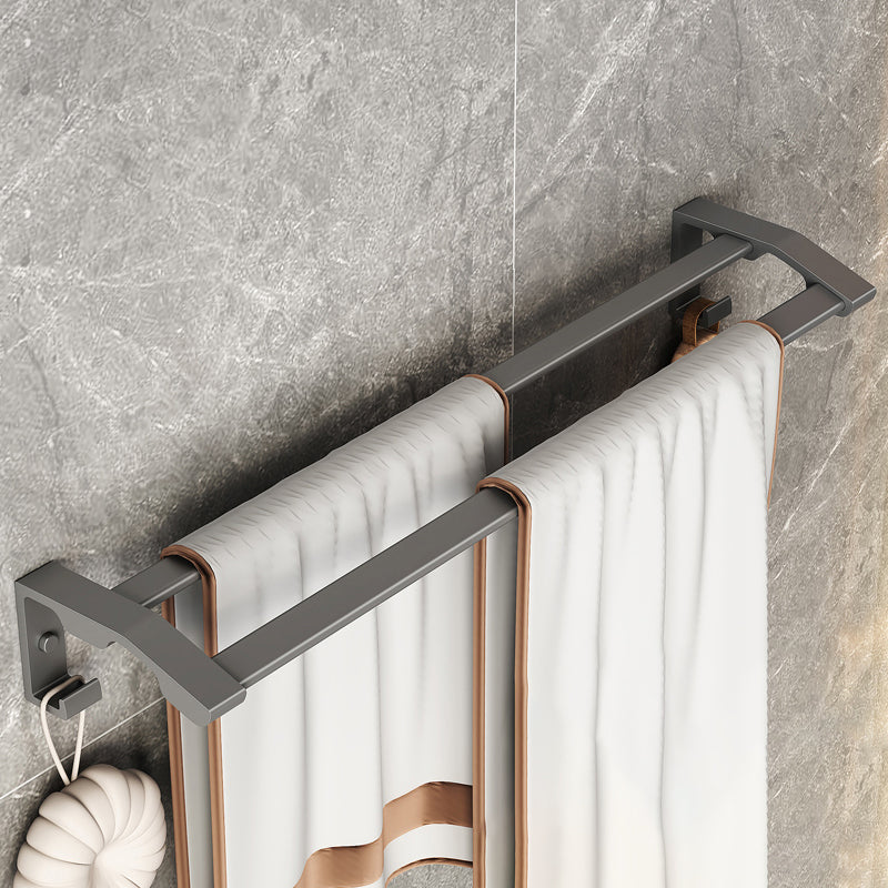 Modern Grey Bath Hardware Set Bath Shelf Towel Bar Bathroom Accessory Kit Towel Bar (Double Rods) Clearhalo 'Bathroom Hardware Sets' 'Bathroom Hardware' 'Bathroom Remodel & Bathroom Fixtures' 'bathroom_hardware_sets' 'Home Improvement' 'home_improvement' 'home_improvement_bathroom_hardware_sets' 7238473