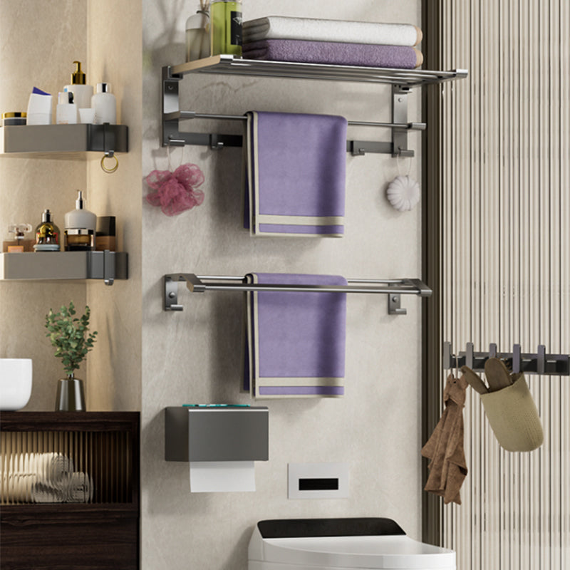 Modern Grey Bath Hardware Set Bath Shelf Towel Bar Bathroom Accessory Kit Clearhalo 'Bathroom Hardware Sets' 'Bathroom Hardware' 'Bathroom Remodel & Bathroom Fixtures' 'bathroom_hardware_sets' 'Home Improvement' 'home_improvement' 'home_improvement_bathroom_hardware_sets' 7238474