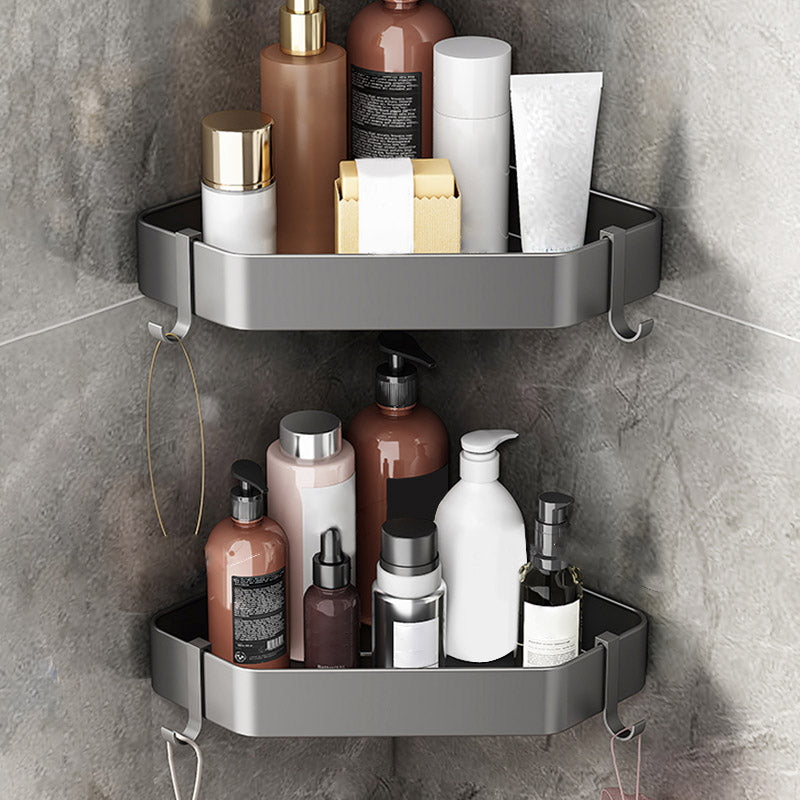 Modern Grey Bath Hardware Set Bath Shelf Towel Bar Bathroom Accessory Kit 2-Piece Set (Triangular Bath Shelf) Clearhalo 'Bathroom Hardware Sets' 'Bathroom Hardware' 'Bathroom Remodel & Bathroom Fixtures' 'bathroom_hardware_sets' 'Home Improvement' 'home_improvement' 'home_improvement_bathroom_hardware_sets' 7238479