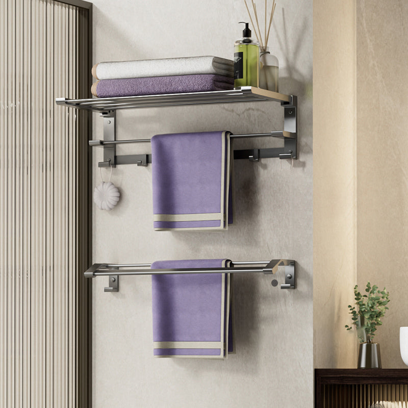Modern Grey Bath Hardware Set Bath Shelf Towel Bar Bathroom Accessory Kit Towel Rack with Towel Bar Clearhalo 'Bathroom Hardware Sets' 'Bathroom Hardware' 'Bathroom Remodel & Bathroom Fixtures' 'bathroom_hardware_sets' 'Home Improvement' 'home_improvement' 'home_improvement_bathroom_hardware_sets' 7238483
