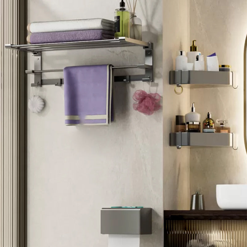 Modern Grey Bath Hardware Set Bath Shelf Towel Bar Bathroom Accessory Kit 4-Piece Set (Toilet Paper Holder) Clearhalo 'Bathroom Hardware Sets' 'Bathroom Hardware' 'Bathroom Remodel & Bathroom Fixtures' 'bathroom_hardware_sets' 'Home Improvement' 'home_improvement' 'home_improvement_bathroom_hardware_sets' 7238486