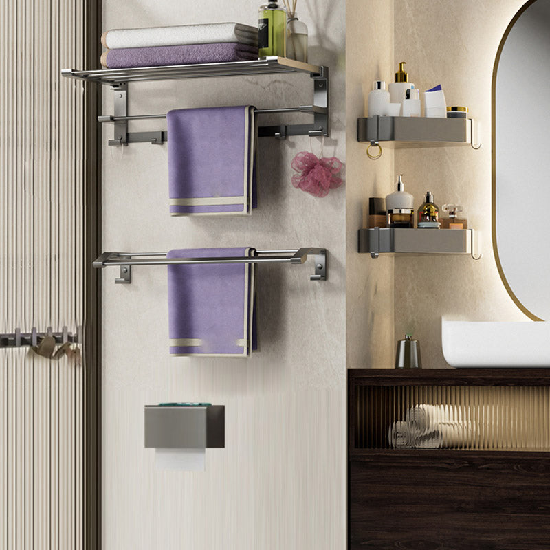 Modern Grey Bath Hardware Set Bath Shelf Towel Bar Bathroom Accessory Kit 6-Piece Set (Toilet Paper Holder) Clearhalo 'Bathroom Hardware Sets' 'Bathroom Hardware' 'Bathroom Remodel & Bathroom Fixtures' 'bathroom_hardware_sets' 'Home Improvement' 'home_improvement' 'home_improvement_bathroom_hardware_sets' 7238487