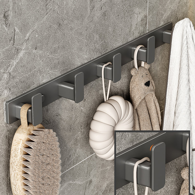Modern Grey Bath Hardware Set Bath Shelf Towel Bar Bathroom Accessory Kit Row Hook (5 Rows) Clearhalo 'Bathroom Hardware Sets' 'Bathroom Hardware' 'Bathroom Remodel & Bathroom Fixtures' 'bathroom_hardware_sets' 'Home Improvement' 'home_improvement' 'home_improvement_bathroom_hardware_sets' 7238488