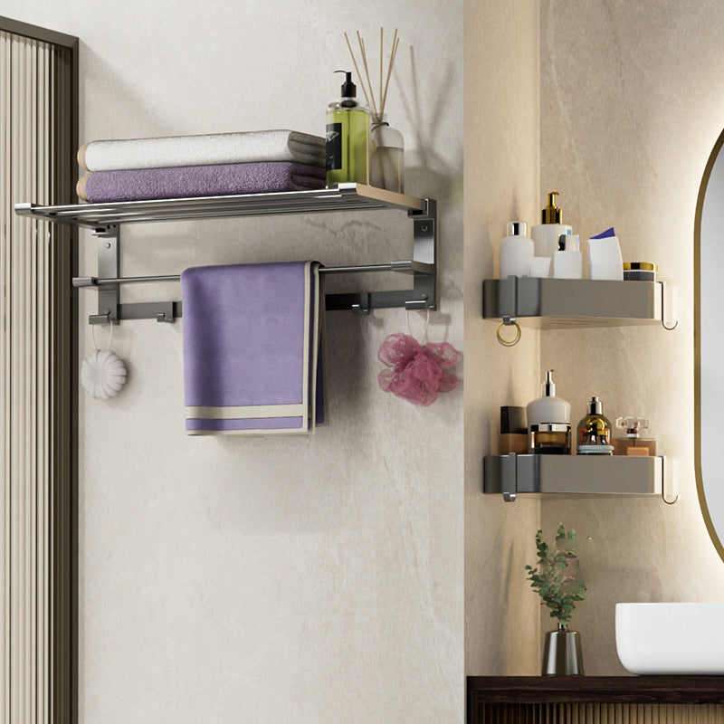 Modern Grey Bath Hardware Set Bath Shelf Towel Bar Bathroom Accessory Kit 3-Piece Set (Triangle Bath Shelf) Clearhalo 'Bathroom Hardware Sets' 'Bathroom Hardware' 'Bathroom Remodel & Bathroom Fixtures' 'bathroom_hardware_sets' 'Home Improvement' 'home_improvement' 'home_improvement_bathroom_hardware_sets' 7238489