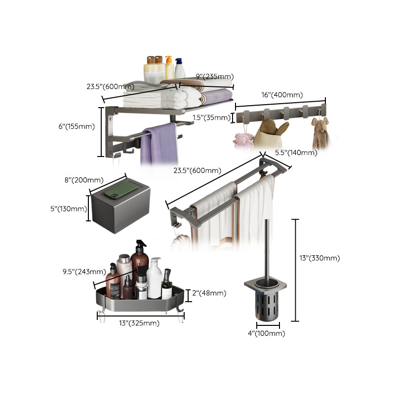 Modern Grey Bath Hardware Set Bath Shelf Towel Bar Bathroom Accessory Kit Clearhalo 'Bathroom Hardware Sets' 'Bathroom Hardware' 'Bathroom Remodel & Bathroom Fixtures' 'bathroom_hardware_sets' 'Home Improvement' 'home_improvement' 'home_improvement_bathroom_hardware_sets' 7238490