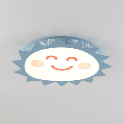 Cartoon Smiling Sun Flush Mount Light Acrylic Eye-Caring LED Ceiling Light for Kindergarten Blue Clearhalo 'Ceiling Lights' 'Close To Ceiling Lights' 'Close to ceiling' 'Flush mount' Lighting' 72385