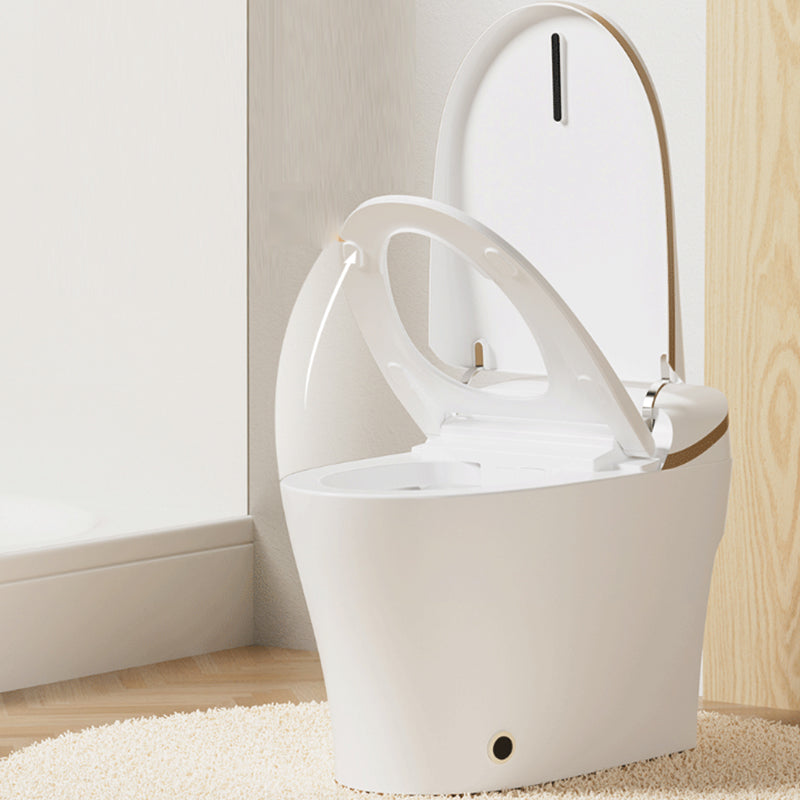 Modern Floor Mount Toilet Heated Seat Included Urine Toilet for Bathroom White/ Gold Automatic Lid( Top Configuration) 14" Clearhalo 'Bathroom Remodel & Bathroom Fixtures' 'Home Improvement' 'home_improvement' 'home_improvement_toilets' 'Toilets & Bidets' 'Toilets' 7239676