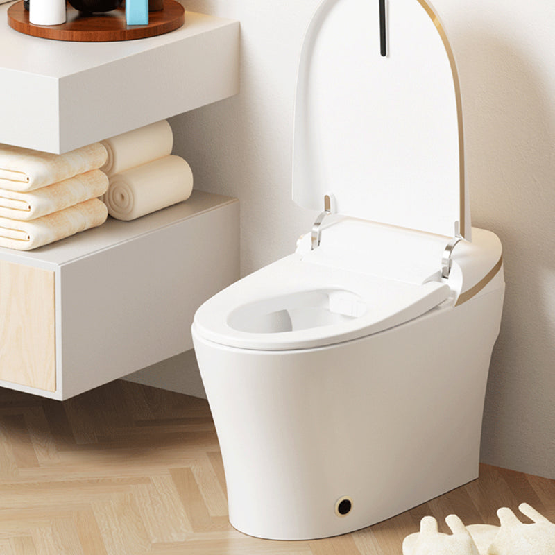 Modern Floor Mount Toilet Heated Seat Included Urine Toilet for Bathroom White/ Gold Automatic Lid( Top Configuration) 12" Clearhalo 'Bathroom Remodel & Bathroom Fixtures' 'Home Improvement' 'home_improvement' 'home_improvement_toilets' 'Toilets & Bidets' 'Toilets' 7239677