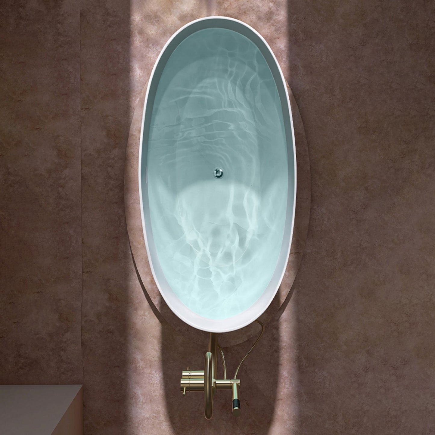 Antique Finish Soaking Bathtub Oval Modern Stand Alone Bath Tub Gold 59"L x 30"W x 24"H Tub with Freestanding Tub Fillers Clearhalo 'Bathroom Remodel & Bathroom Fixtures' 'Bathtubs' 'Home Improvement' 'home_improvement' 'home_improvement_bathtubs' 'Showers & Bathtubs' 7239714