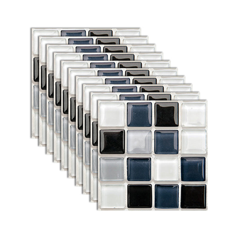 Square Peel and Stick Tiles Grid Mosaic Tile Indoor Wallpaper Black White Blue 10-Piece Set Clearhalo 'Flooring 'Home Improvement' 'home_improvement' 'home_improvement_peel_stick_blacksplash' 'Peel & Stick Backsplash Tile' 'peel_stick_blacksplash' 'Walls & Ceilings' Walls and Ceiling' 7239958
