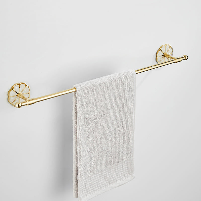 Gold Modern Bathroom Accessory Set, Bath Shelf, Towel Bar, Paper Holder, Robe Hooks Double Deck Plates Towel Bar Clearhalo 'Bathroom Hardware Sets' 'Bathroom Hardware' 'Bathroom Remodel & Bathroom Fixtures' 'bathroom_hardware_sets' 'Home Improvement' 'home_improvement' 'home_improvement_bathroom_hardware_sets' 7240452